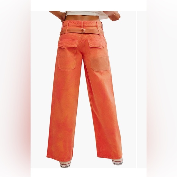 Free People We The Free‎ Waterfalls Baggy Wide Leg Jeans Orange Size 27 NWT Y2K - Picture 4 of 16